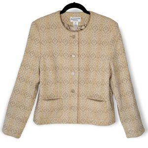 Pendleton 100% Virgin Wool Blazer Size 12 Woven Threads Neutral Tan Geometric
